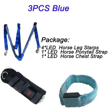 3PCS LED Paardrijden Lichtgevende Paardensportpakken Nachtverlichting Zichtbaar Paard Paardensportuitrusting Paardenpoten Borststaarten Bandjes