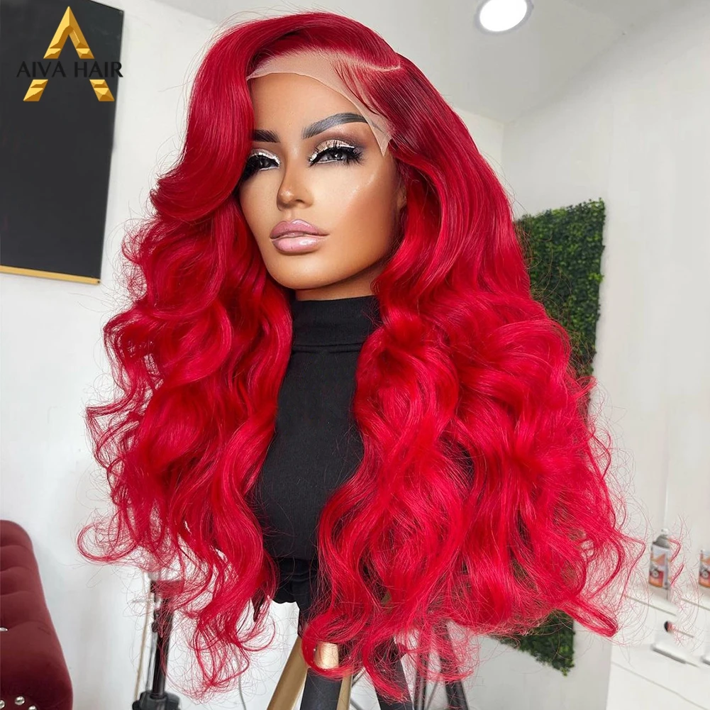 Red Color 30 Inch Synthetic Loose Wave Wig Glueless Drag Queen 13X4 Lace Front Cosplay Wigs For Black Women Pre Plucked