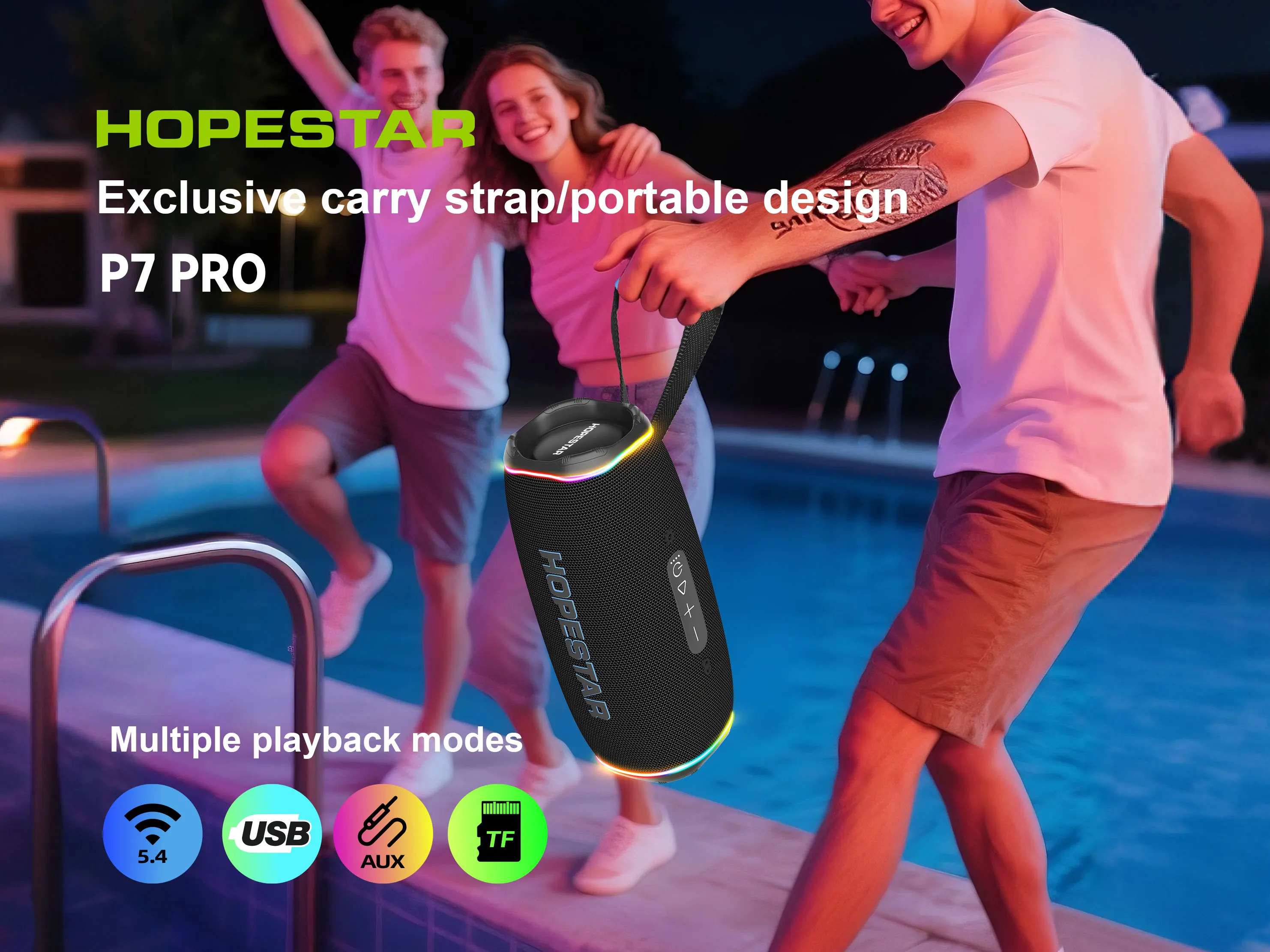 HOPESTAR P7PRO New Arrival 46W IPX6 Waterproof Speaker for 5200mAh Battery RGB Light for Outdoor Parties & Home Theater Use
