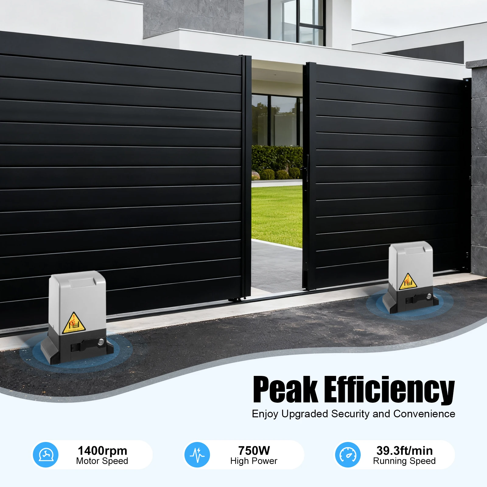 Abridor Automático de Portão Deslizante com 6 Trilhos de Engrenagem, Abridor Elétrico de Portão Deslizante 750W 1600Kg 12m, Acionamento Automático de Portão Deslizante com Baixo Ruído 50dB, Kit Abridor de Portão Elétrico com 2 Controles Remotos, 2 Sensores Infravermelhos e 6 Trilhos de Engrenagem de 1m