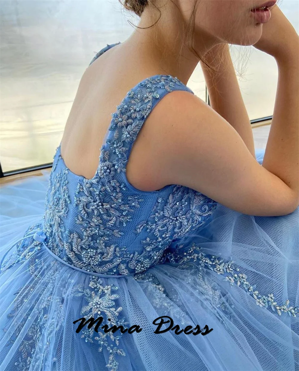 Mina Customized Backless Wedding Dress Es Sleeveless Woman Party Dress Embroidered Lace Square Neck Evening Gown Dresses Gala