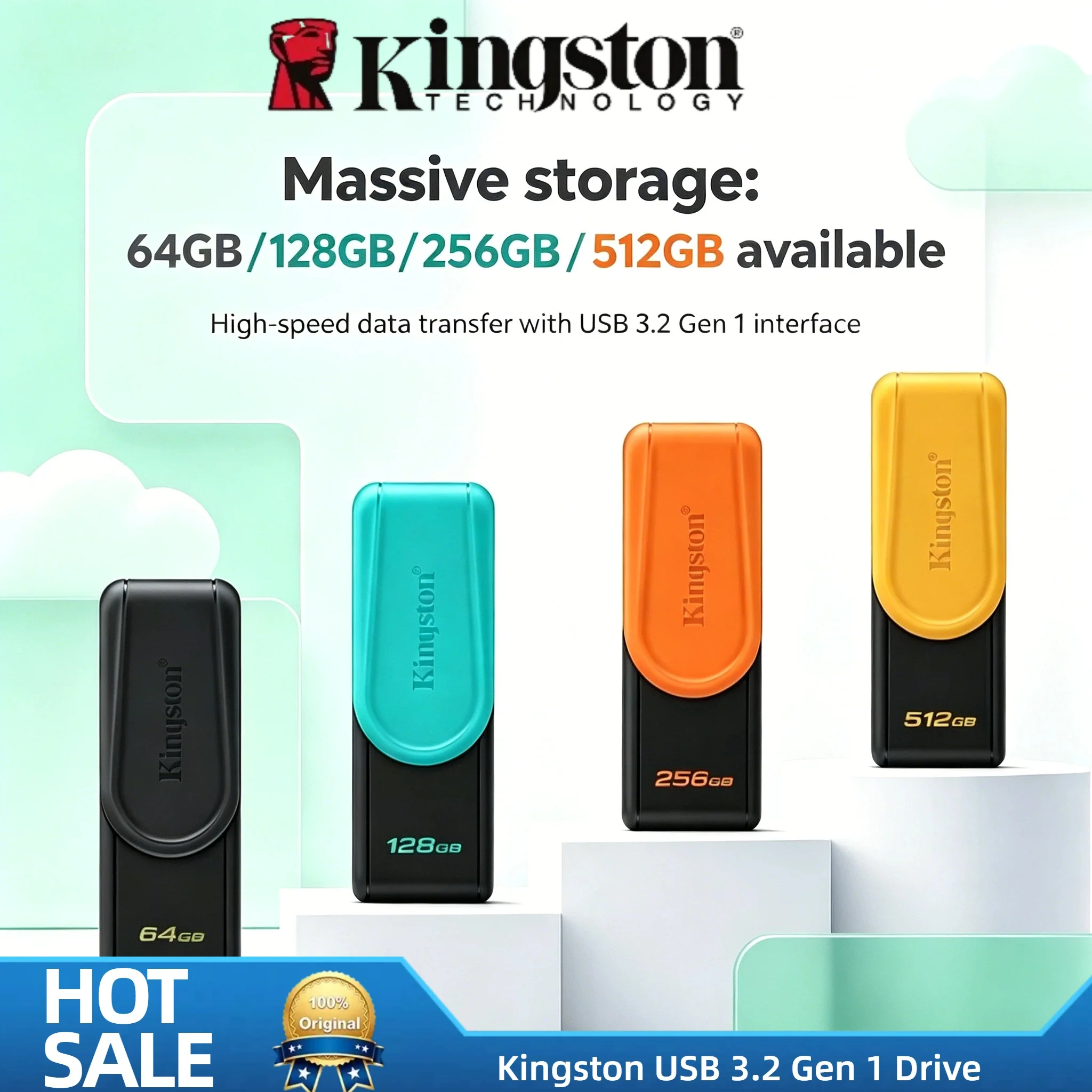 Kingston High Speed Mini Pen Drive USB 3.2 Gen 1 64GB 128GB 256GB Flash Drive Memory Stick for PC Mac Laptop Backup
