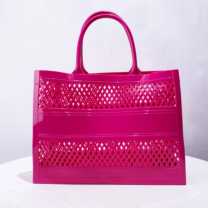 

Jelly Square Beach Bags For Women Luxury Designer Handbags And Purses 2024 New In Casual Hollow Out Decorate Large Capacity Tote