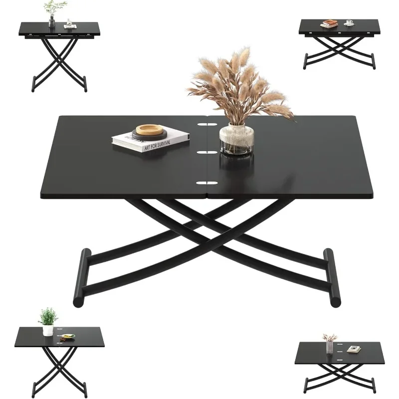 Multifunctional Lift Top Coffee Table Convertible To Folding Dining Table ,Wooden Top with Metal Legs