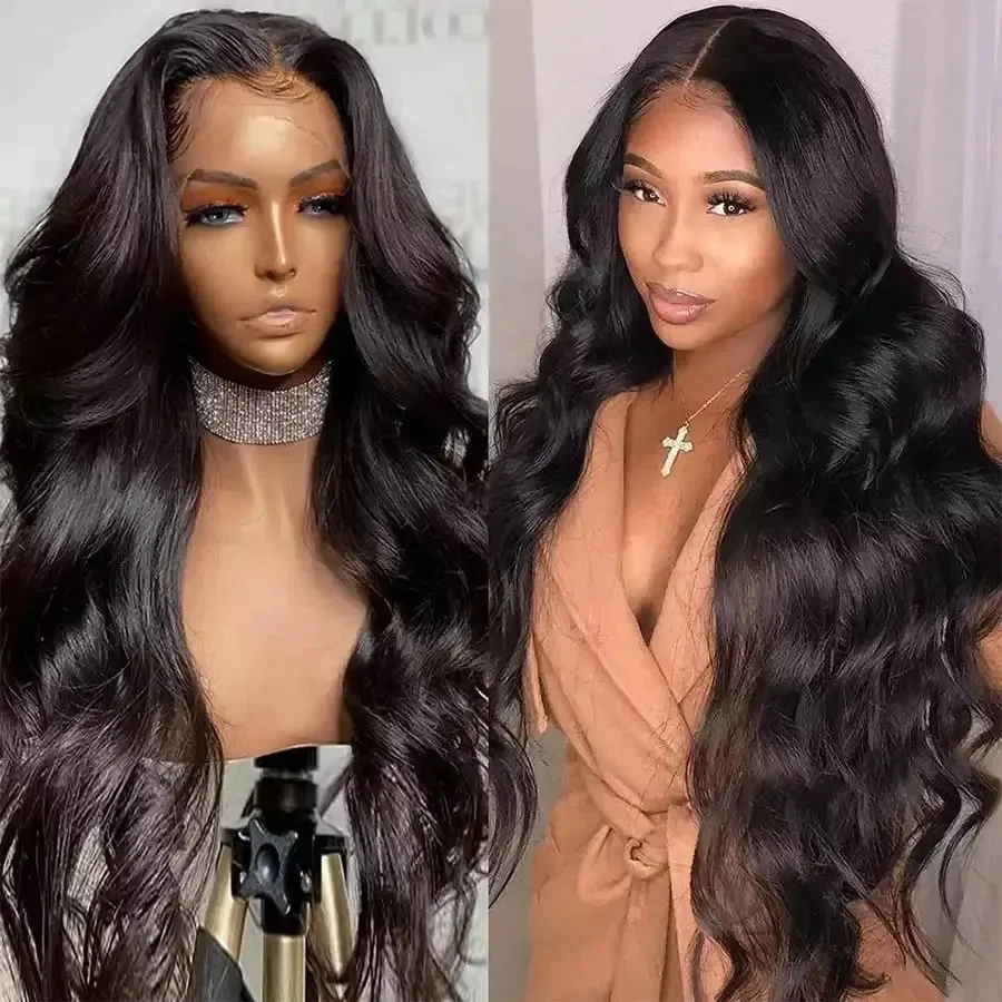 베트남산 100% 인모 HD 레이스 프론탈 가발 13x4 프리 플러킹 180% 밀도 바디 웨이브 레이스 프론트 가발 내추럴 블랙