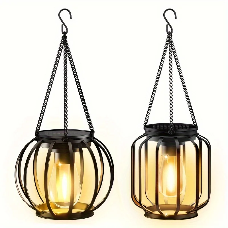 2 Pack Brighter Orbicular and Cylindrical Hanging Solar Lights Outdoor, Outdoor Solar Lights for Yard Garden Patio Pathway Decor