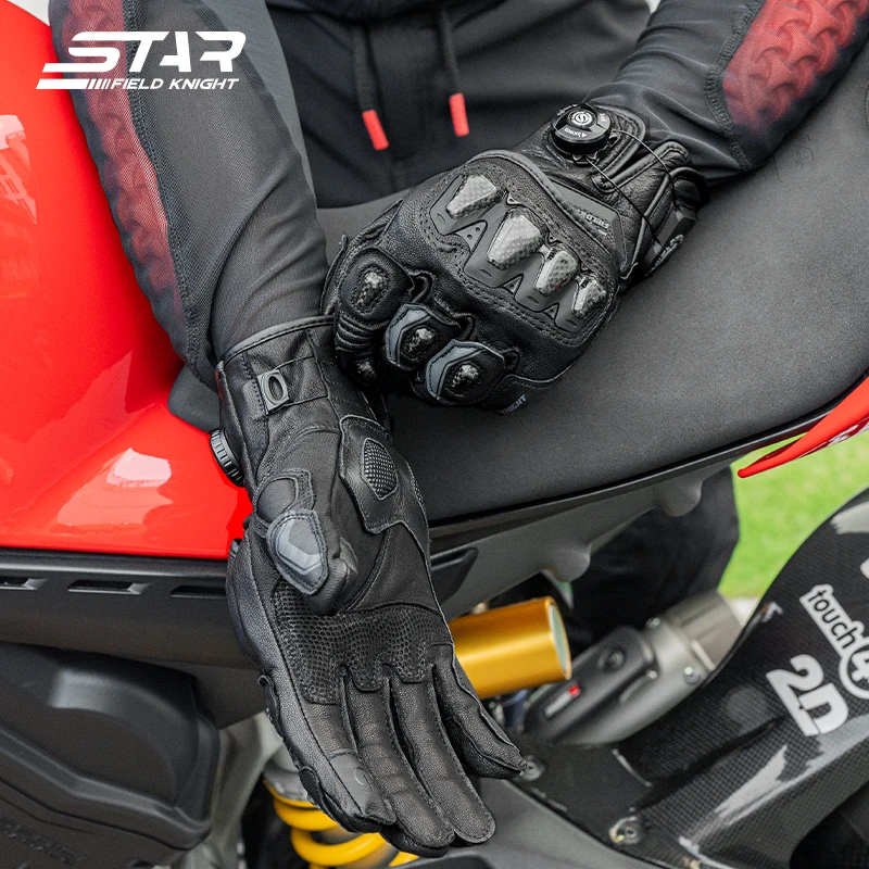 SFK Full Finger Motorcycle Gloves Real Goat Leather Non-slip Wear-resistant Carbon Fiber Protection Knob Adjust Riding Equipment