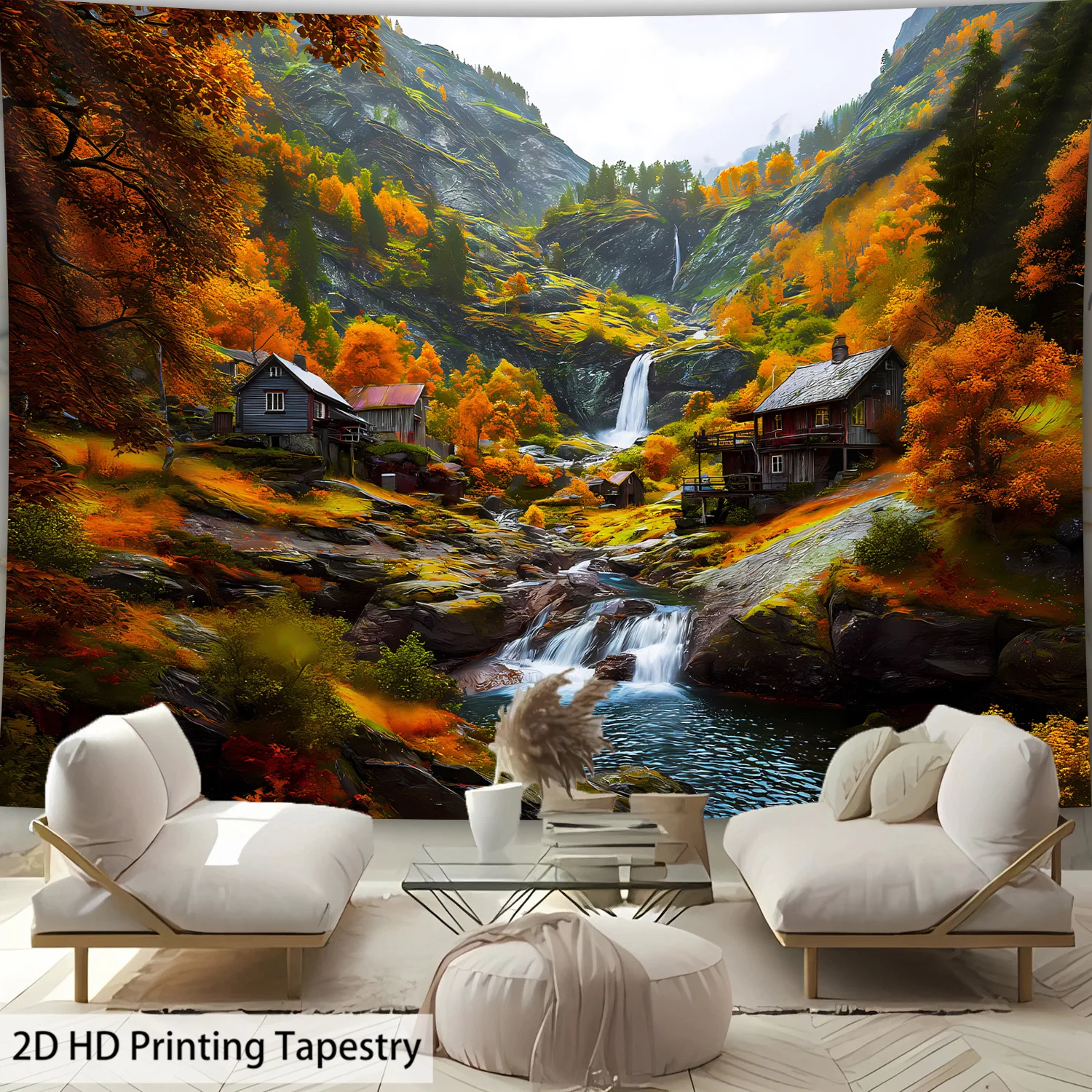 Mountain slope waterfall scenery Digital printing polyester wall hanging tapestry decorative Living room bedrooms background