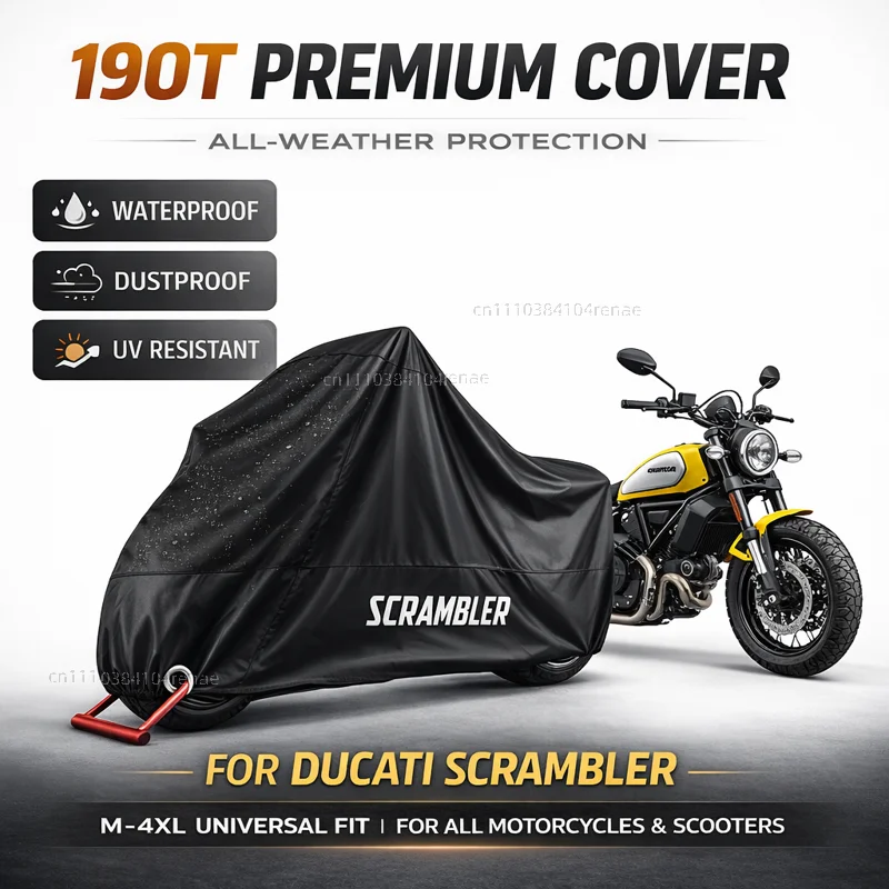 For Ducati Scrambler 400 800 1100 2014-2019 190T Motorcycle Cover Waterproof Dustproof UV Protection All Season