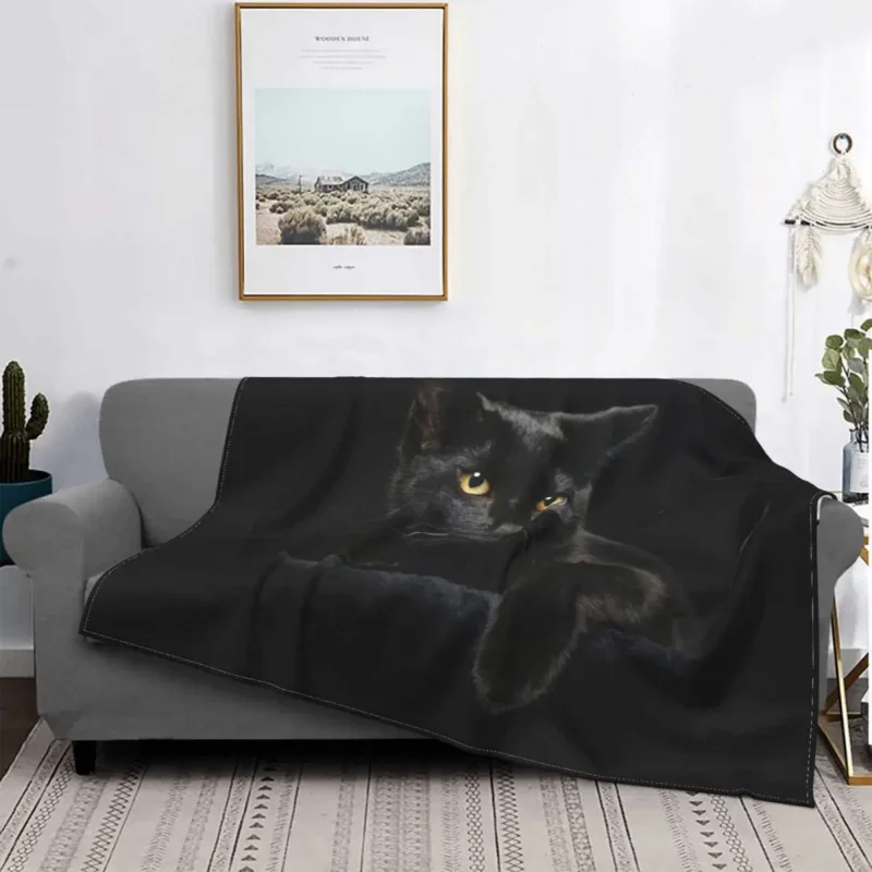 Black Cat Blankets Fleece Spring Autumn Animals Multifunction Soft Throw Blankets for Home Office Bedding Throws