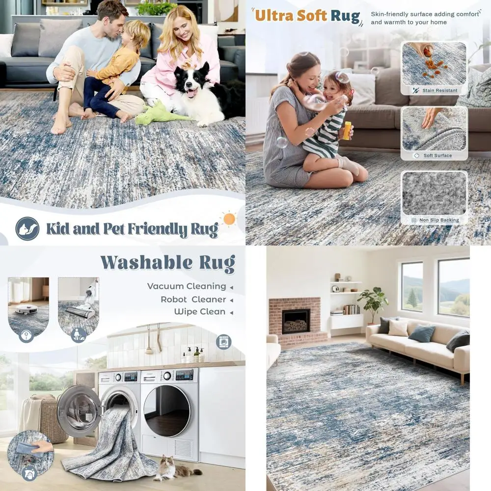 

Large Neutral Abstract Area Rug, 9x12 Feet, Stain-Resistant, Non-Slip, Suitable for Living Room, Bedroom, Nursery, and Office (B