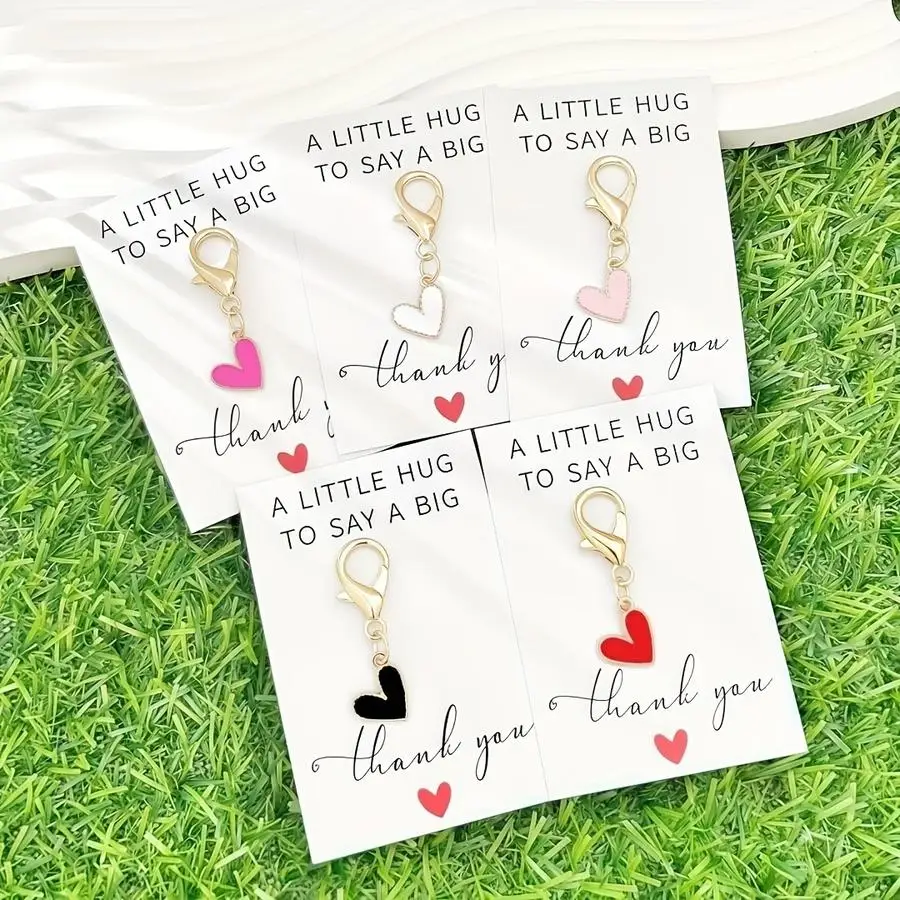 1/5/10/20/50/100pcs Gift for Her/Him s Heart Keychain Set | Red Heart with Thank You Card, Lobster Clasp Construction | Heartwar
