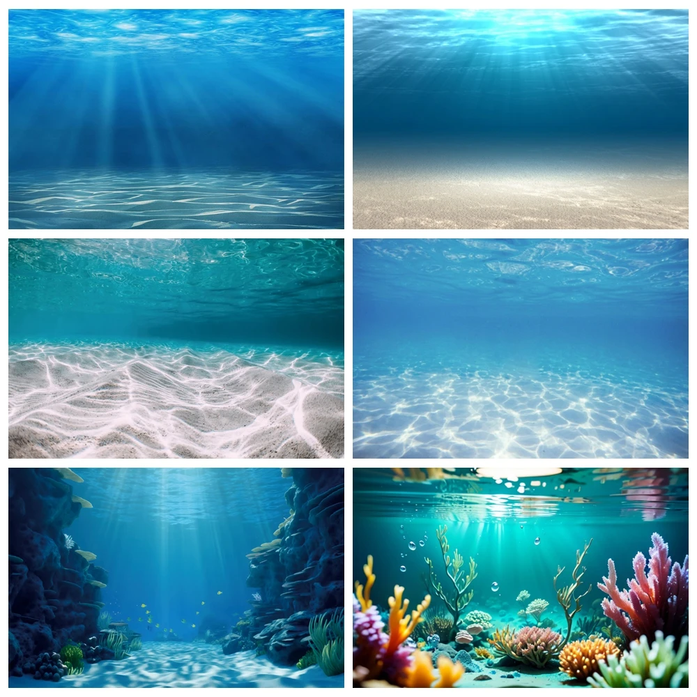 

Underwater World Seabed Photography Backdrop Undersea Sunshine Fish Coral Ocean Aquarium Background Baby Portrait Photo Studio