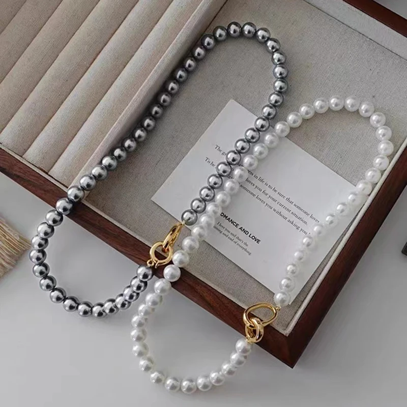 High Grade Gray Imitation Pearl Beaded Chain Bead Necklace For Women\'s 2024 Fashion Jewelry Set Luxurious Accessories for Girls