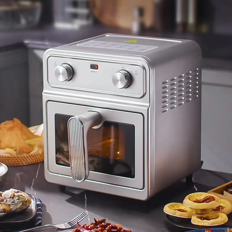 Stainless Steel Air Fryer Household 0-Coating Large-Capacity Double-Heat-Source Visible Electric Fryer Healthy Cook Easy Clean