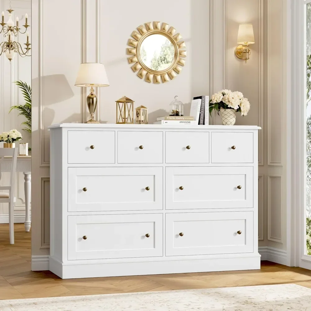 

White Dresser 8 Drawer Dresser,47.2" White Chest of Drawers Nursery Dresser with Large Storage,Long Dressers & Chests of Drawers