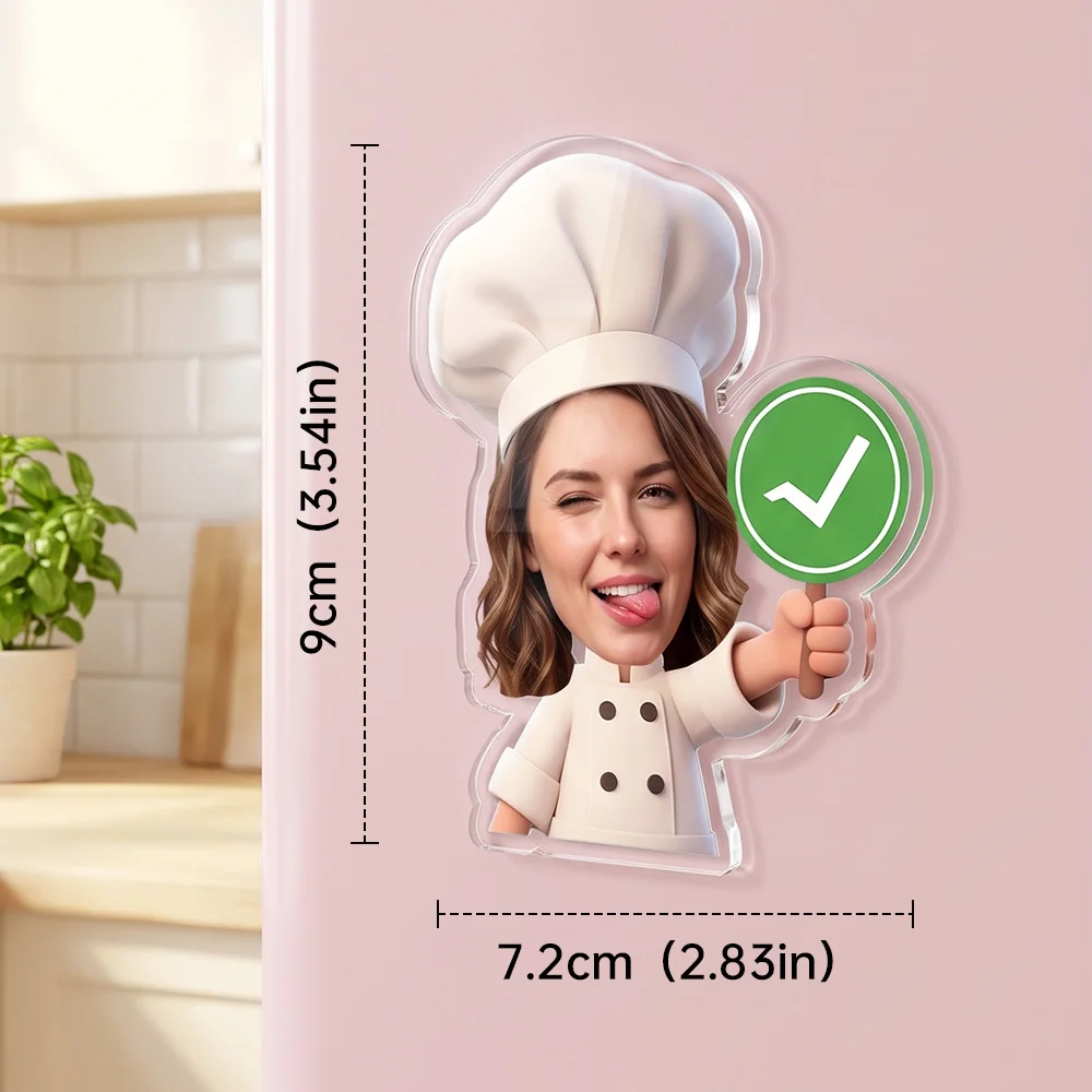 Personalized Chef Photo Fridge Magnet, Cook Check X Sign Design, Chef Hat Kitchen Refrigerator Decor,  Kitchen Decoration