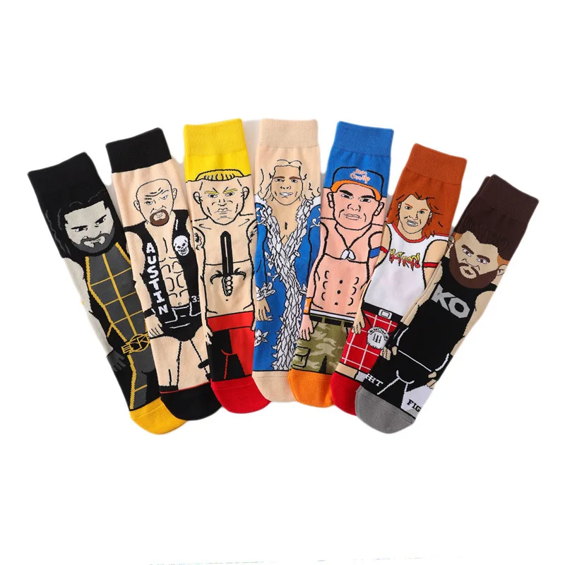 Movie sports WWE socks personality trend calzini in cotone a tubo medio da uomo calzini da wrestler di alta qualità