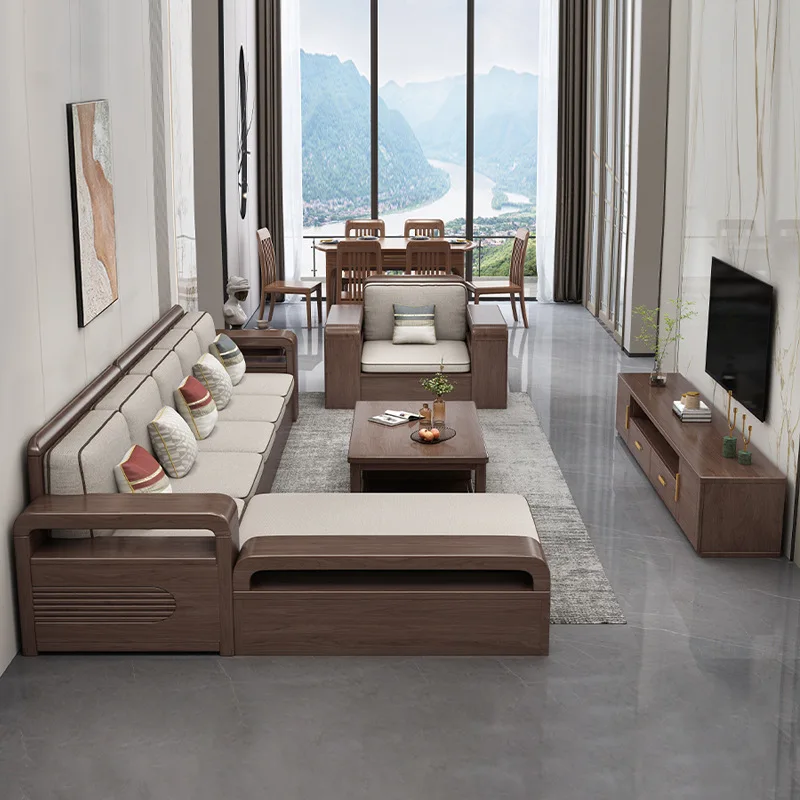 Divano tedesco in legno massello moderno e semplice per piccoli appartamenti in noce