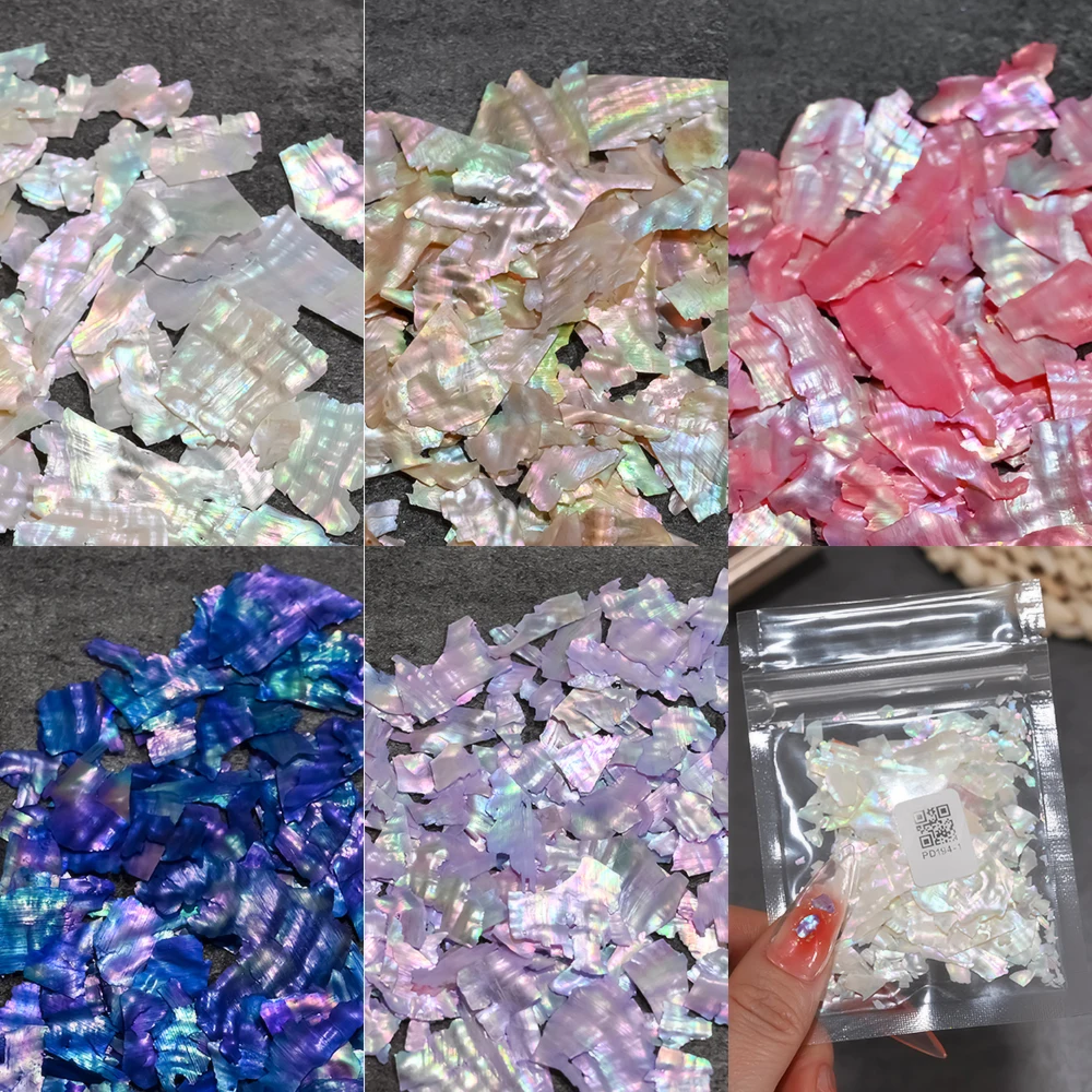 Ozdoby do paznokci z naturalnych muszelek morskich Net-5g, nieregularne, efekt aurory, płatki abalonu, fragmenty symfoniczne, holograficzne cekiny do dekoracji paznokci.