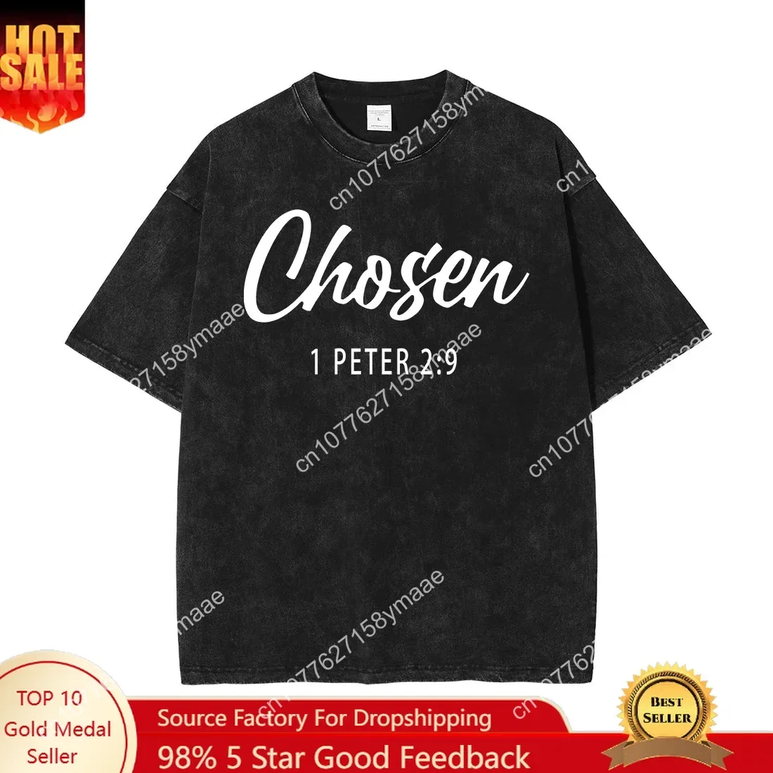 

Men CHOSEN Letter Printed T-shirt Oversized Streetwear Vintage Washed Short Sleeve O-neck 2025T Shirt Summer Male Tops