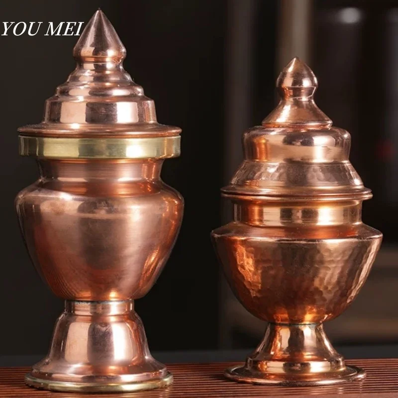 Tibetan Rice Box Rack,Buddhism Layer 3 Storage Box,Copper Luster Tribute Jar,Buddhist Supplies Altars Handicraft Decorative