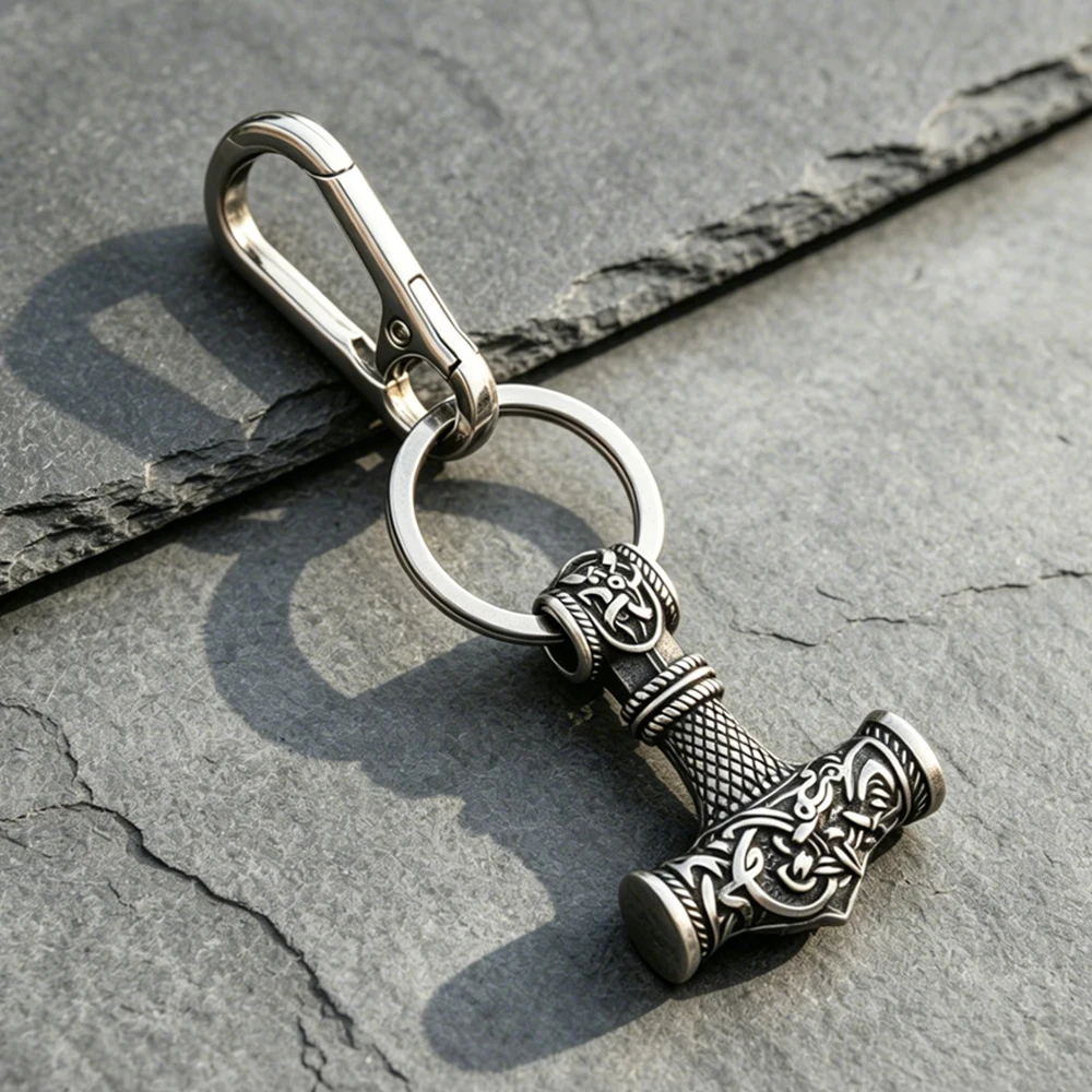 Viking Battle Hammer Keychain Unisex Stainless Steel Vintage Celtic Knot Rune Warrior Protection Talisman Outdoor Gift Dropshipp