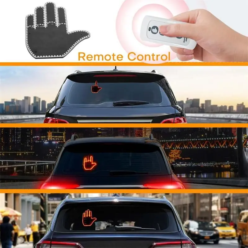 Funny Car Finger Light with Remote Road Rage Signs Middle Finger Gesture Light Hand Lamp Sticker Glow Panel For Racing Window