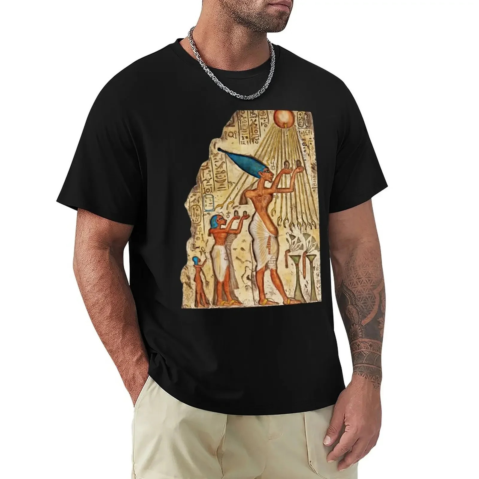 Akhenaten and his Family are worshiping & offerings to Aten the Sun's disc T-Shirt hippie clothes funnys designer t shirt men