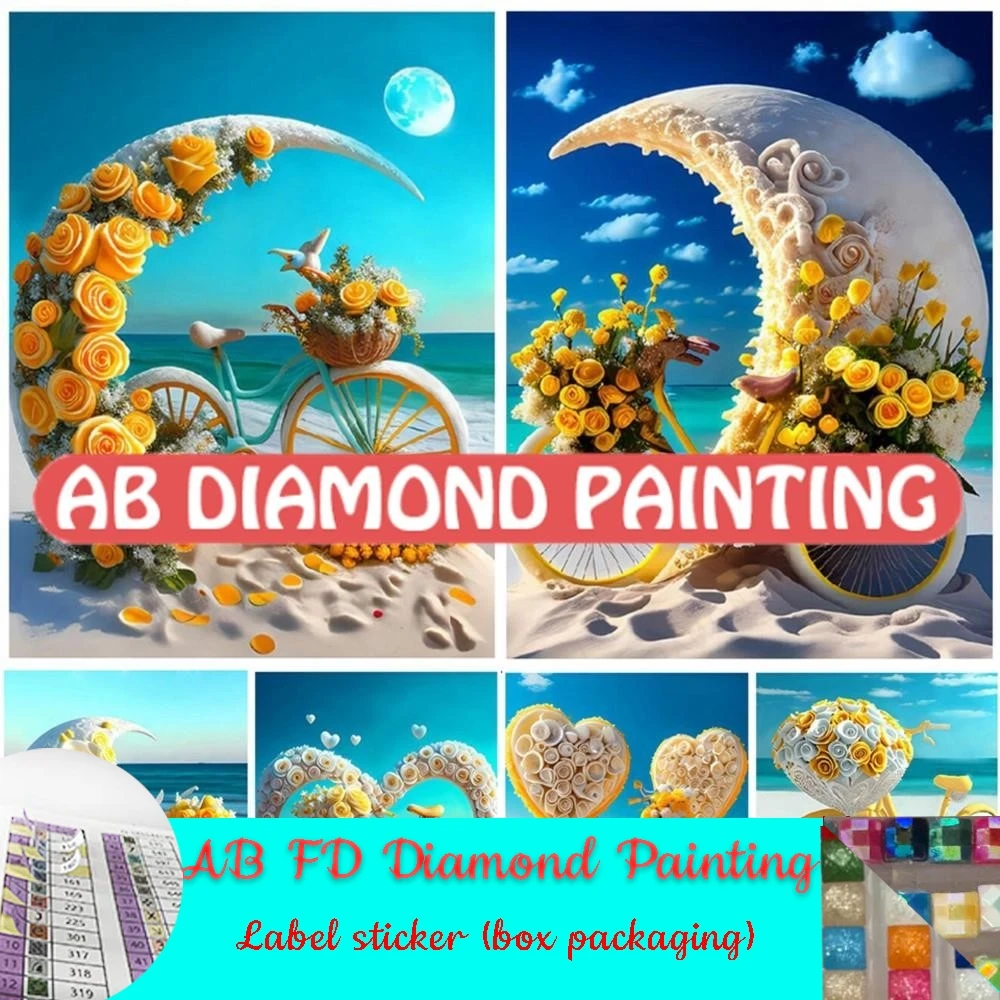 5D Diy AB FD Diamond Painting New White Rose Moon Full Mosaic Diamond Embroidery Sunflower Scenery Heart Seaside Bicycle Art