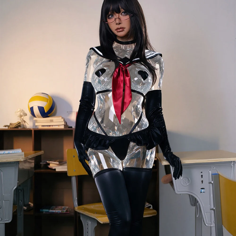 Dirtytech Anime Bunny Girl Cosplay Japanese Sailor Collar Split Cosplay Outfit Red Tie School Style Costume for Anime Photoshoot - view 4