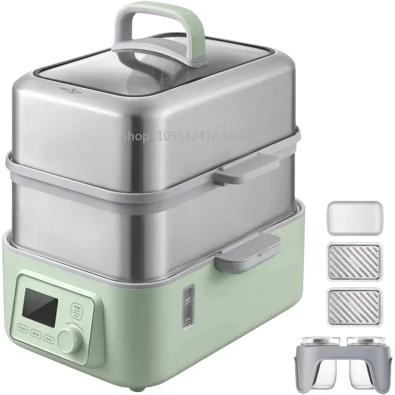 G563-A501 Electric Food Steamer 10-Quart 1500W 2-Tier Stainless Steel with Slow Cook Mode for Kitchen Cooking