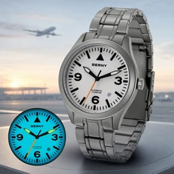 BERNY Pilot Orologio da polso meccanico da uomo in titanio con rivestimento in zaffiro AR Cena luminosa 10Bar Orologio sportivo Orologi da aviazione in titanio