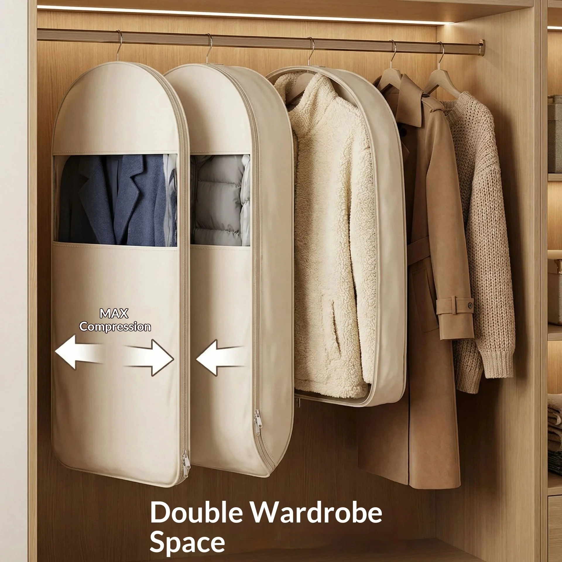 1PC down Jacket Compression Bag Dust Cover Household Visible Clothes Storage Hanging Organizer for Wardrobe