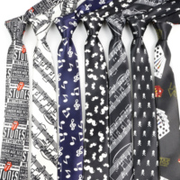New Design Musical Notes Printed Tie Piano Guitar Stave Poker Patten Slim Narrow Skinny 5CM Necktie Party Pub Fashion Accessory