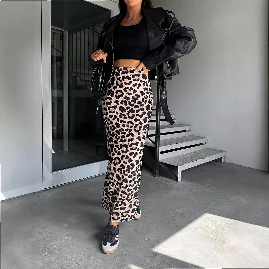 High Waist Leopard Print Skirt Split Bodycon Midi Skirts Spring Summer Fashion Tops Matching Sets