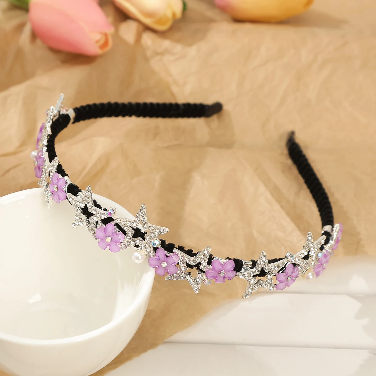 

Новый женский элегантный обруч для волос с цветком в стиле ретро, обруч на голову со стразами, женская повязка на голову, аксессуары для волос, повязка для волос