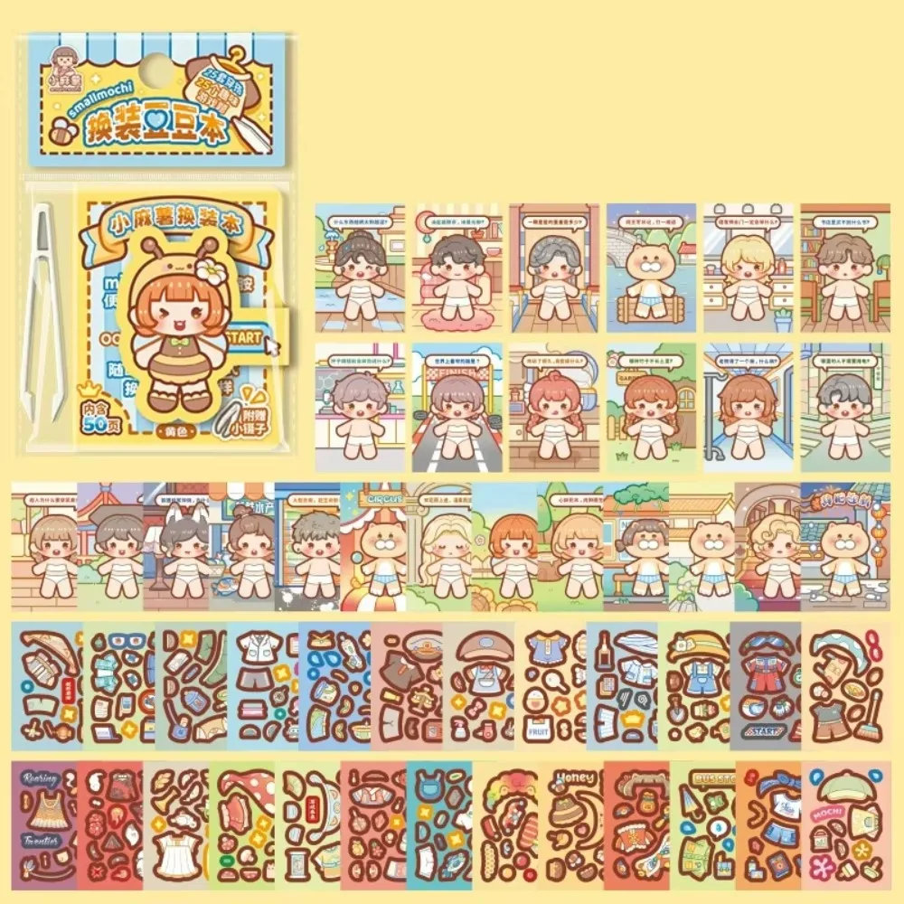 Self Adhesive Mini Dress-Up Sticker Book Pre-Cut Stickers Portable Cartoon Decorative Sticker Book Cartoon Style