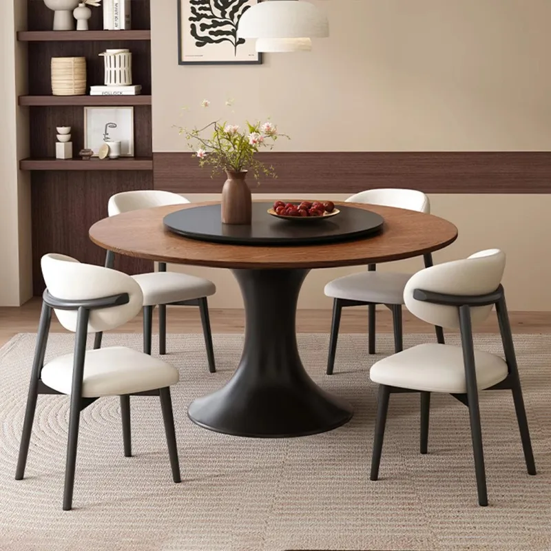 Wholesale High End Wooden Dining Table Set Popular Minimalist Style Round Dining Table For Home Elegant Dinner Table With Chairs