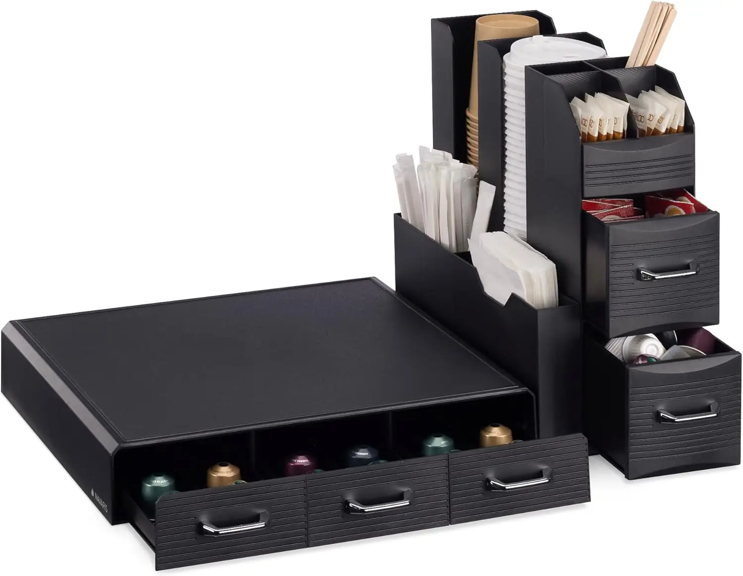 

Coffee Capsule Holder and Organiser - Storage Box Coffee Accessories with 3 Compartment Drawers - Compatible with Most S