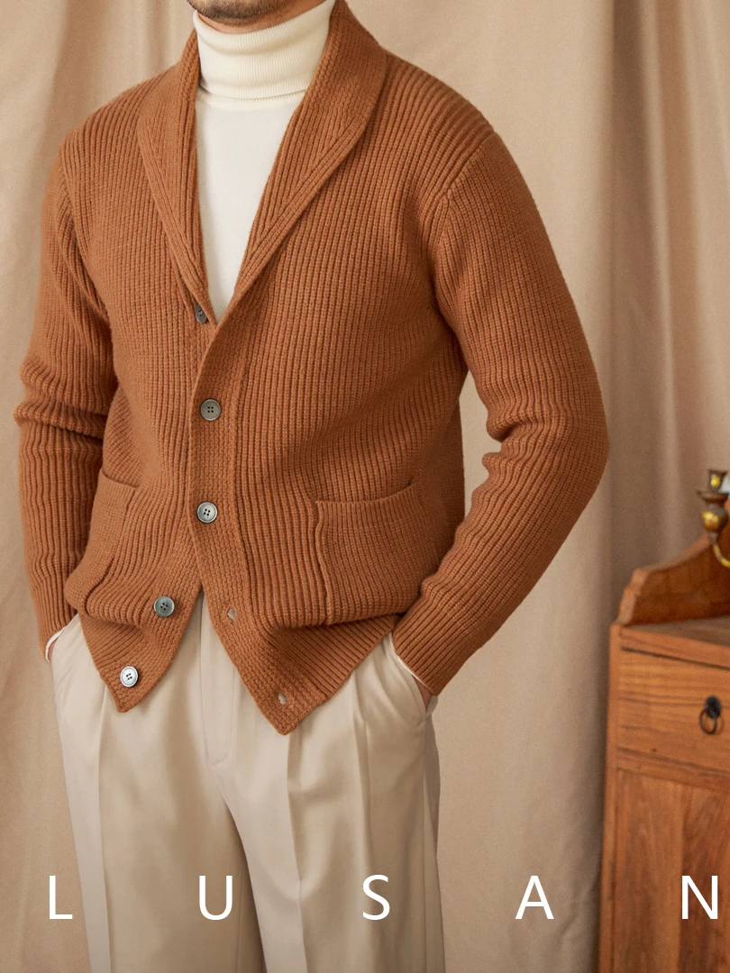 High-End Autumn and Winter Design Style Italian Green Collar Long Sleeve Woven Cardigan Casual Retro Warm Coat