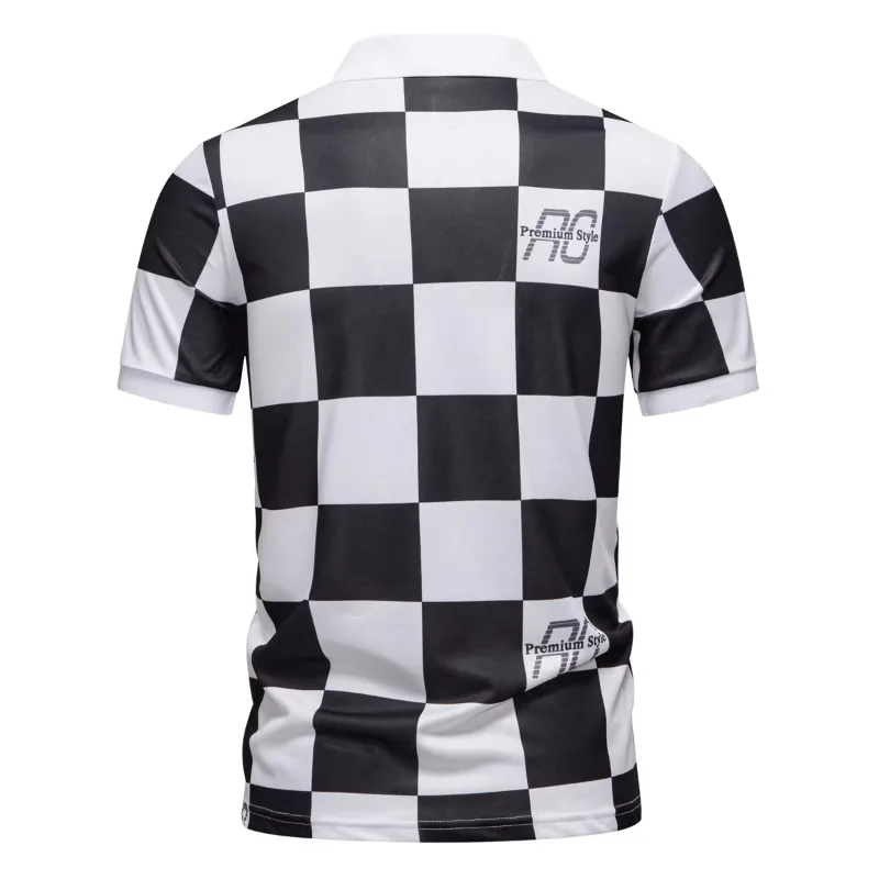 الكلاسيكية رقعة الشطرنج نمط الرجال قمصان بولو بولو الكورية سليم عادية كم قصير تي شيرت مريح تنفس المحملة القمم 2025 #6