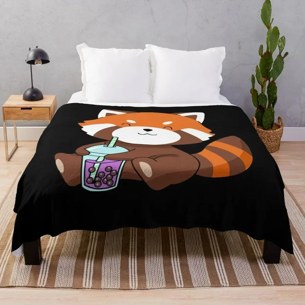 

Bubble Tea Gift Girls Red Panda Boba Tea Bubble Tea Throw Blanket Soft Comfort Blanket for Reading Watching TV