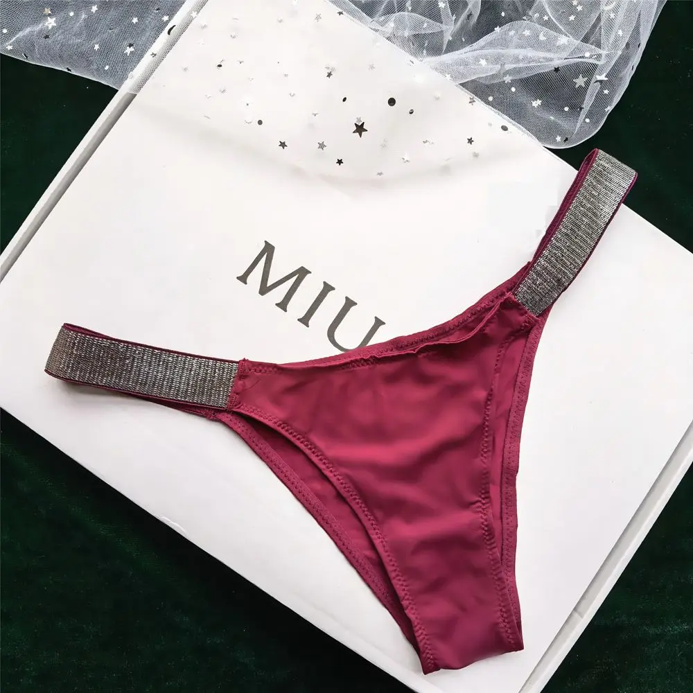 Underpants Lingeries Low Waist Thin Belt Half-Pack Hip Crystal Underwear Briefs Female Panties Thongs