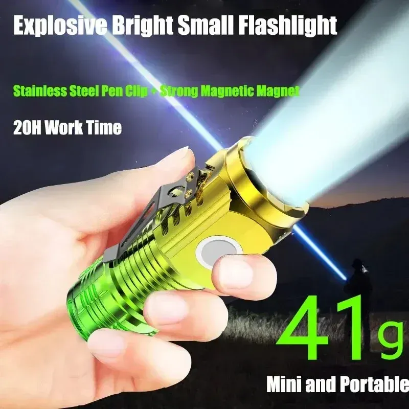  3LED Super Bright Flashlight Portable Mini Burst Flash Torch Rechargeable Outdoor Emergency Spotlight with Pen Clip Tail Magnet 