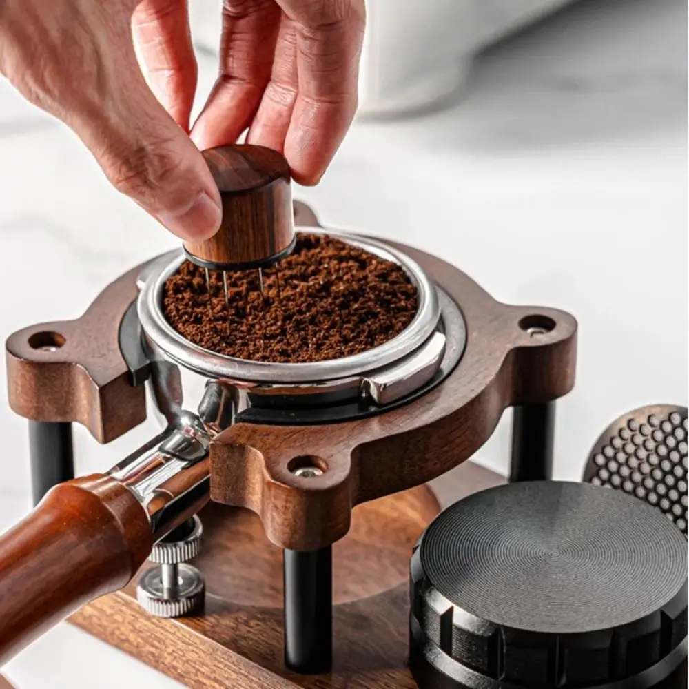 

Solid Wood Espresso Tamping Station Adjustable Height Non-Slip Portafilter Holder 51-58mm Coffee Tamper