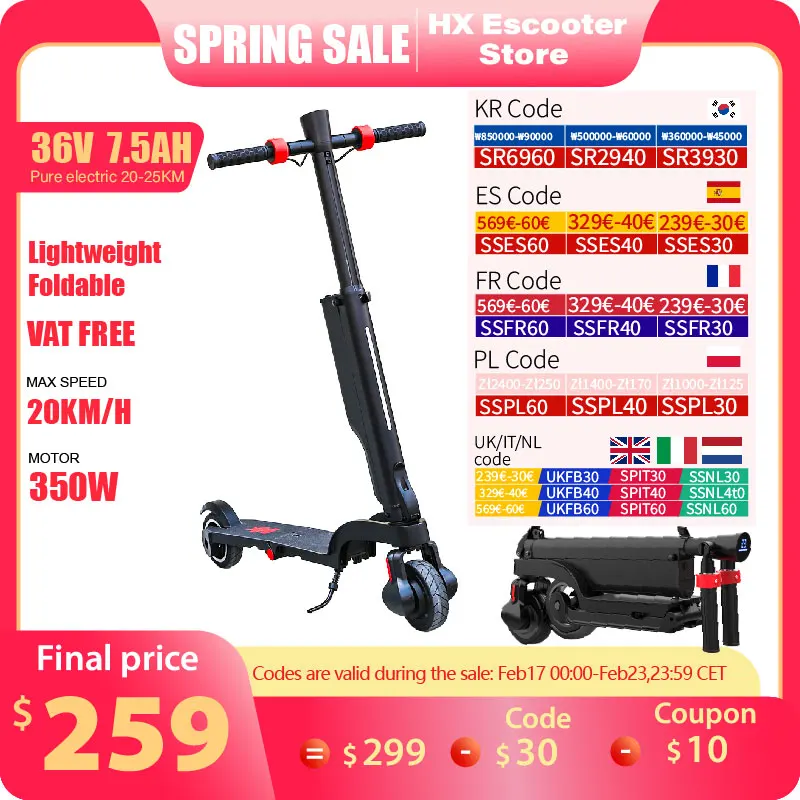 HX X6 Electric Scooter Adult 350W 7.5AH 36V 25KM/H Foldable Electric Kick E Scooter 5.5 inch Wheel EScooter For Adult Children