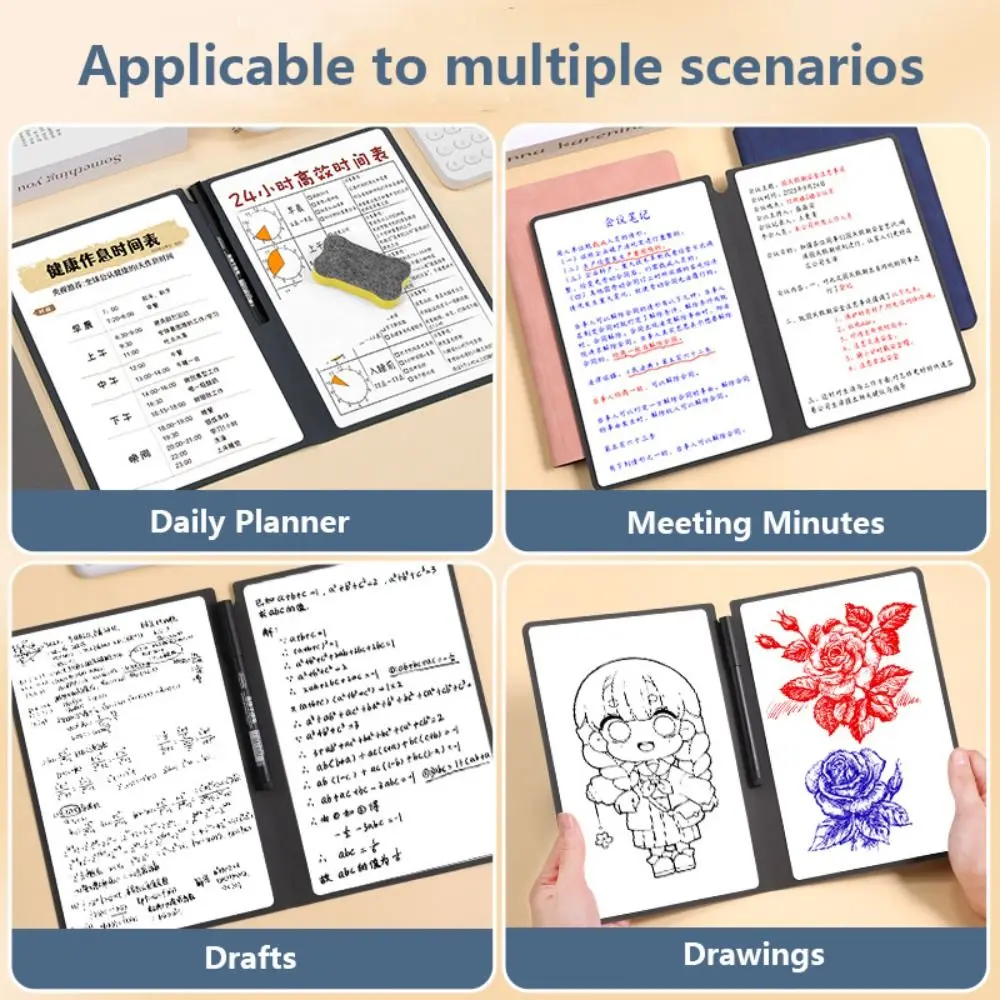 Quaderno per lavagna A4 in pelle riutilizzabile con quaderni per ufficio in tessuto di cancellazione con blocco note per cancelleria con penna per