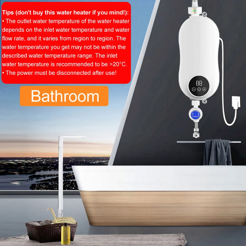 Water Heater Instant 220V 110V 4500W Tankless Electric Water Heater Shower Water Heater Bathroom Kitchen Heater Faucet with Plug