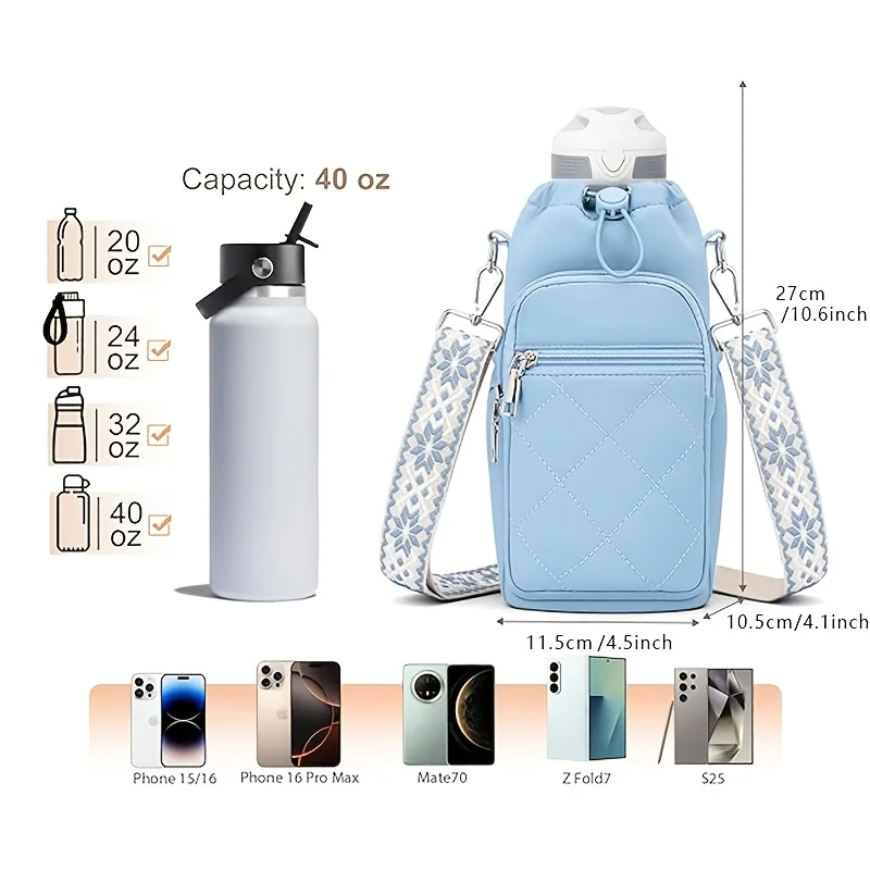 Crossbody Insulated Water Bottle Holder Bag Adjustable Strap Fits 40oz For Gym Travel Daily Nice Present For Women Teen Girls view 5